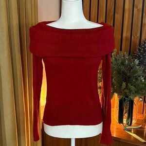 Frenchi Red Off Shoulder Ribbed Knit Long Sleeve Sweater Top Women‎